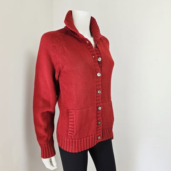 Lands End Cardigan Sweater M 10-12 Womens Rust Button Front Pockets Chunky Knit - Picture 4 of 10
